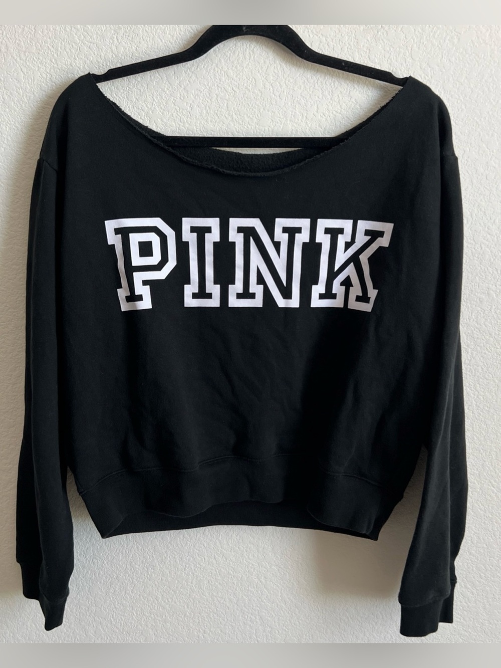 Pink Victoria’s secret Black off shoulder sweatshirt Size XL